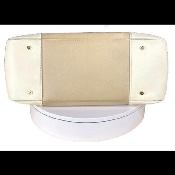 Tory Burch Robinson Tote Saffiano Leather Two Tone Beige Ivory Purse Crossbody - Picture 6 of 16